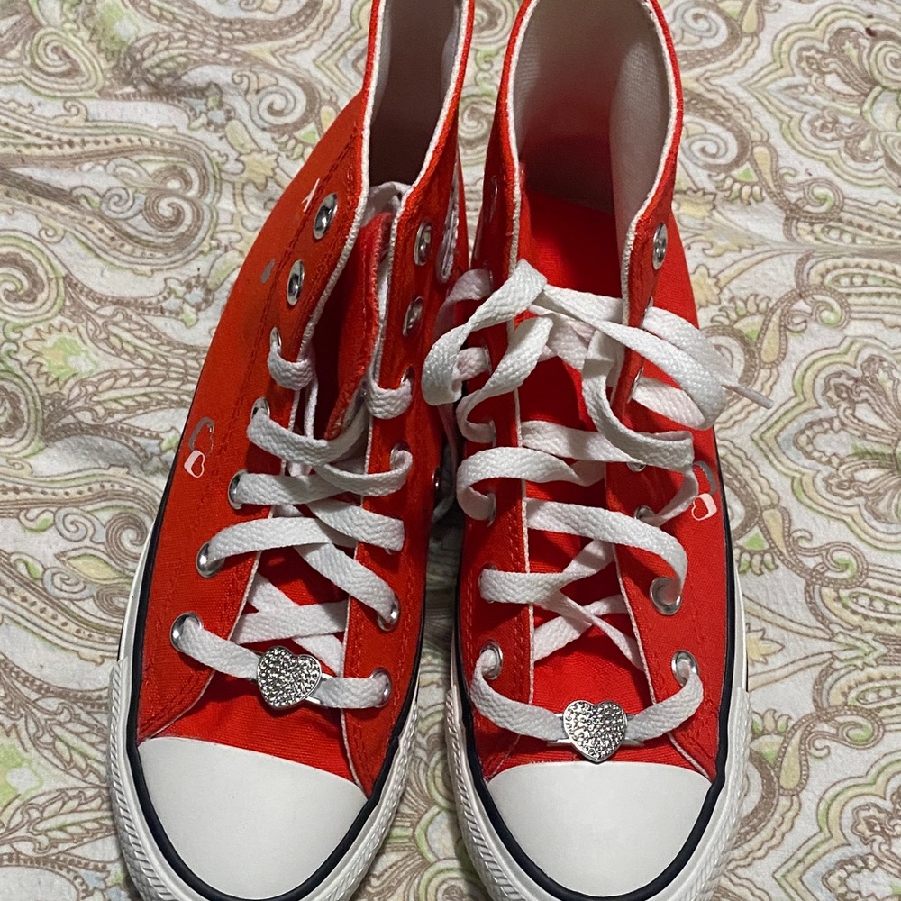 Converse Kids Red High-Top Sneakers with Heart Accents - Picture 3 of 5